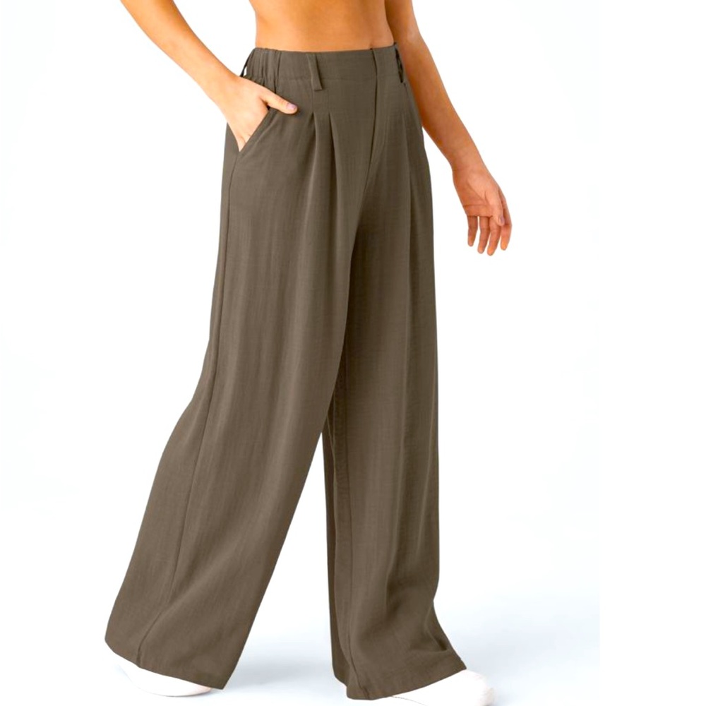 Worn once! High Waisted Wide Leg Flowy Linen-Feel Pants - XS
